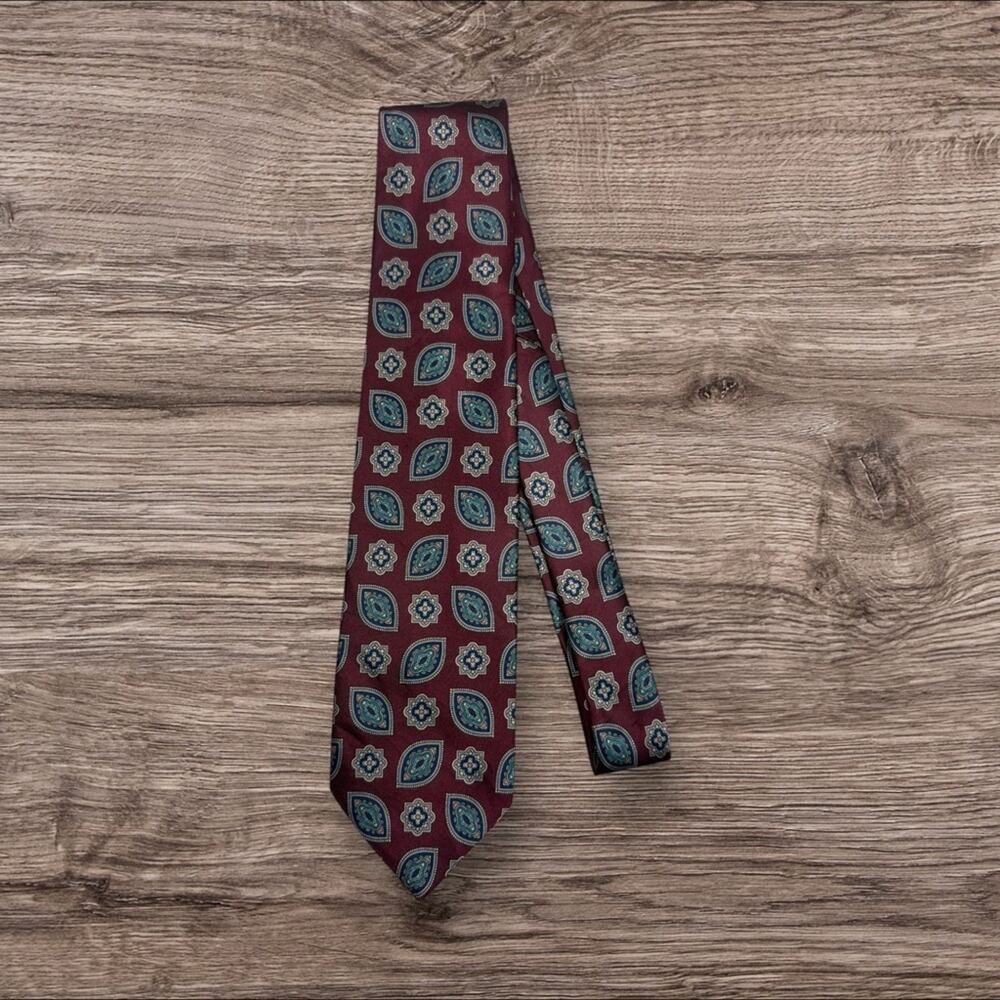 Vintage Ketch Elegant Burgundy and Teal Patterned Tie